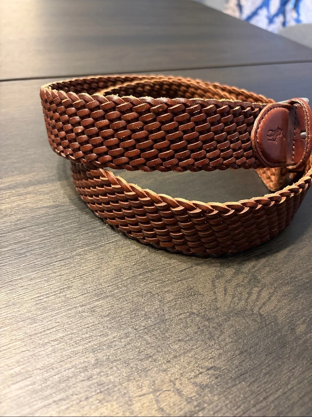 Polo Ralph Lauren Brown Braided Woven Leather Belt Silver Buckle Size 36